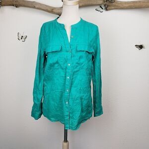 Calvin Klein 100% linen turquoise blouse